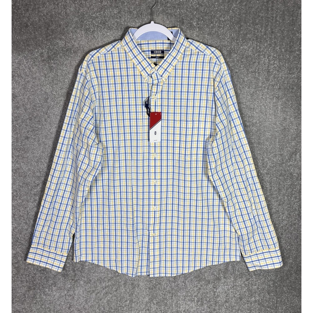 IZOD‎ Slim Fit Long Sleeve Button Down Shirt Mens Size XL Yellow Blue White New